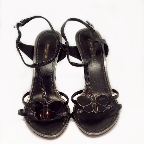 Louis Vuitton Black Embossed Butterfly Wedges - Picture 2 of 2